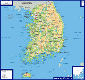 Физическая карта Южной Кореи